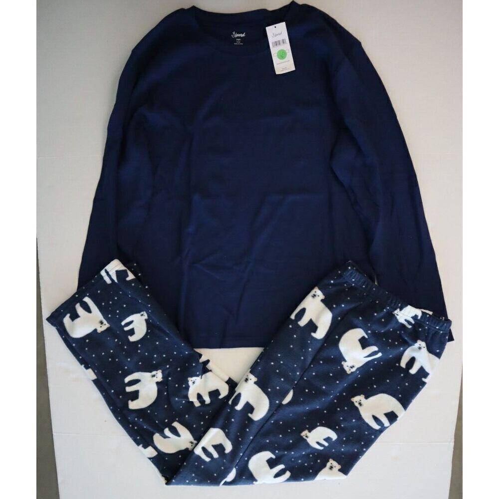 Leveret Men's Sz Large Blue Polar Bear Cotton Top Fleece Pants Pajama Set